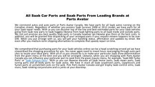 All Saab Car Parts and Saab Parts From Leading Brands at Parts Avatar