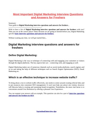 Most Important Digital Marketing Interview Questions and Answers for Freshers