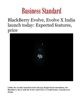 BlackBerry Evolve, Evolve X India Launch Today: Know Specification, Features & Price in India
