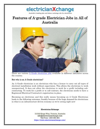 Features of A-grade Electrician Jobs in All of Australia