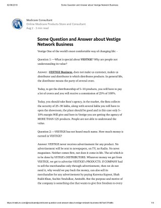 Some Question and Answer about Vestige Network Business