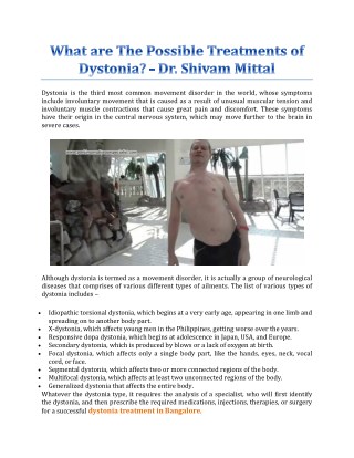 What are The Possible Treatments of Dystonia? - Dr. Shivam Mittal