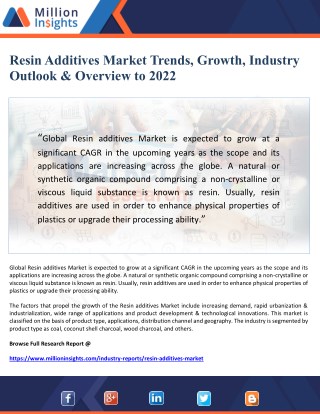 Resin Additives Market Trends, Growth, Industry Outlook & Overview to 2022