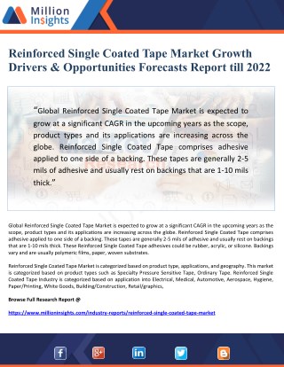 Reinforced Single Coated Tape Market Growth Drivers & Opportunities Forecasts Report till 2022