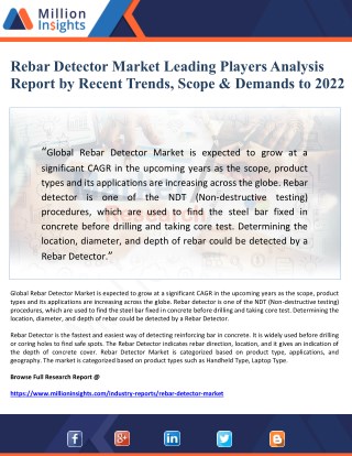 Rebar Detector Market Leading Players Analysis Report by Recent Trends, Scope & Demands to 2022