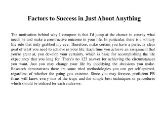 Factors to Success in Just About Anything