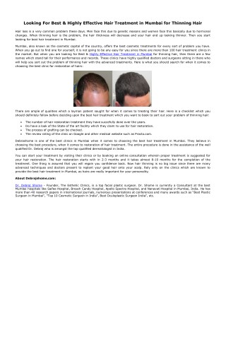 Looking For Best & Highly Effective Hair Treatment in Mumbai for Thinning Hair