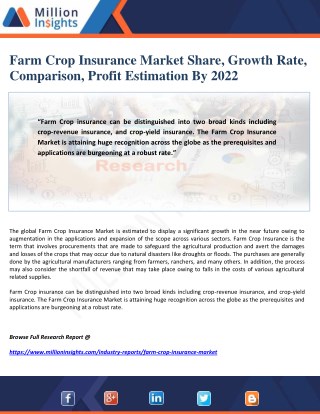 Farm Crop Insurance Market Share, Growth Rate, Comparison, Profit Estimation By 2022