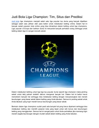 Judi Bola Liga Champion: Tim, Situs dan Prediksi