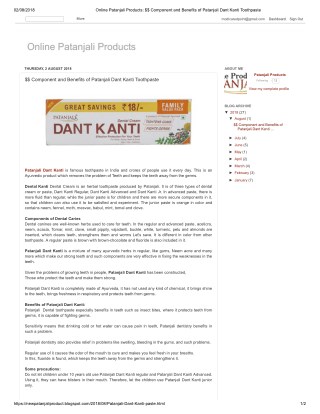 $$ Component and Benefits of Patanjali Dant Kanti Toothpaste
