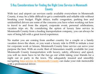5 Key Considerations for Finding the Right Limo Service in Monmouth County