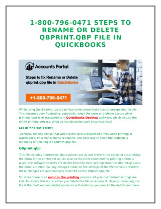 1-800-796-0471 Steps to Rename or Delete qbprint.qbp File in QuickBooks