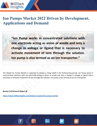 Ion Pumps Market Feature Outlook, Demands and Growth Rate