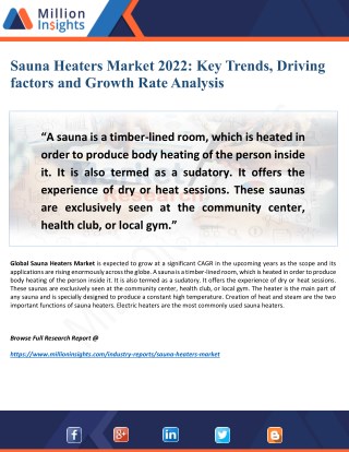 Sauna Heaters Market 2022: Consumption, Benefits