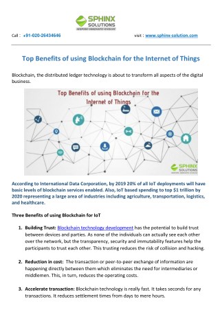 Top Benefits of using Blockchain for the Internet of Things