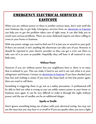 Emergency Electrical Services in Eastcote