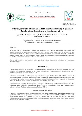 Synthesis, structural elucidation and anti-microbial screening of quinoline based s-triazinyl substituted aryl amine der