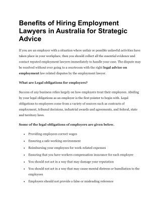 Benefits of Hiring Employment Lawyers in Australia for Strategic AdviceÂ 