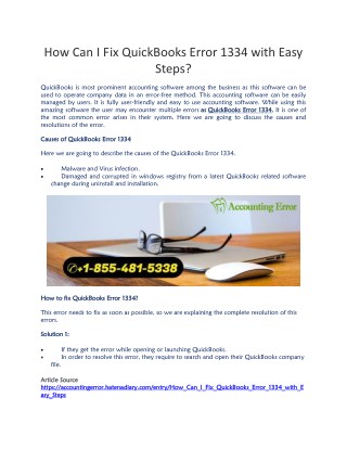 Professional Support Services to Resolve the QuickBooks Error 1334