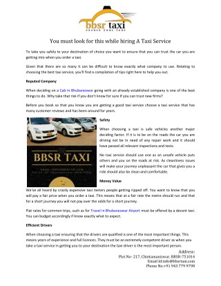 You must look for this while hiring A Taxi Service