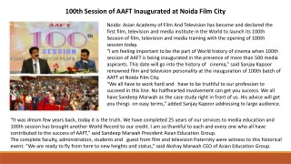 100th Session of AAFT Inaugurated at Noida Film City