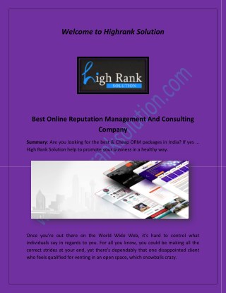 ORM packages, High Rank Solution, HRS Consulting at highranksolution.com