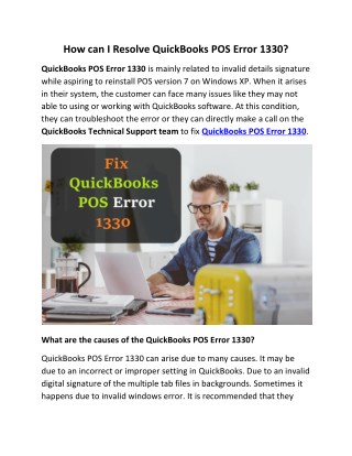 Resolve QuickBooks POS Error 1330