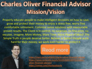 Charles Oliver Financial Advisor - Mission/Vision