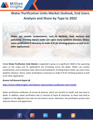 Water Purification Units Industry Size and Export, Import Analysis 2017-2022