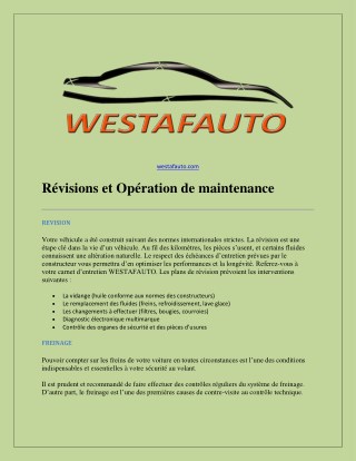 Revisions et Operation de maintenance - Westafauto