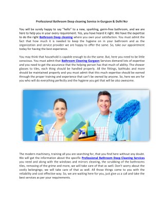 Professional Bathroom Deep cleaning Service in Gurgaon & Delhi Ncr
