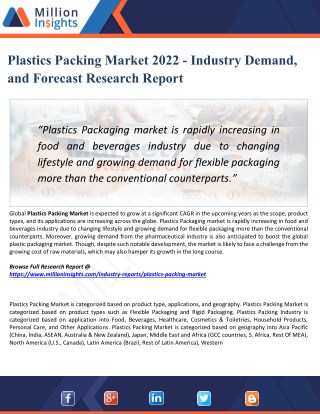 Plastics Packing Market Manufacturers, Countries, Type And Application, Forecast To 2022