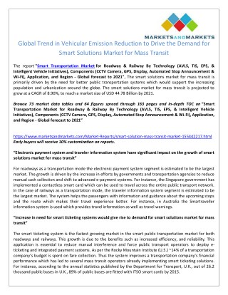 Global Trend in Vehicular Emission Reduction to Drive the Demand for Smart Solutions Market for Mass Transit
