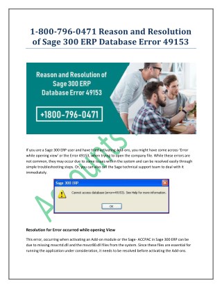 1-800-796-0471 Reason and Resolution of Sage 300 ERP Database Error 49153