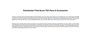 Find Acura TSX Parts & Accessories At Parts Avatar.ca