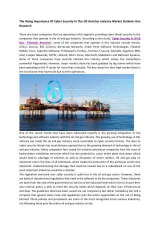 Cyber Security in Oil & Gas Market Analysis, Market Opportunities, Market Forecast-Ken Research