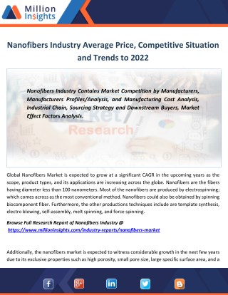 Nanofibers Industry Analysis of Sales, Revenue, Share to 2022