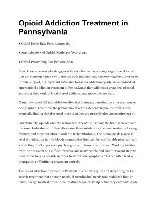 Opioid Addiction Treatment in Pennsylvania