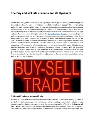 The Buy and Sell Sites Canada and its Dynamics