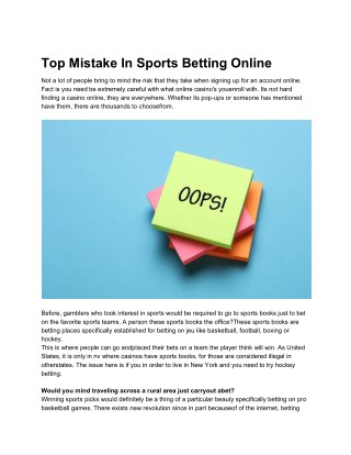 Top Mistake In Sports Betting Online