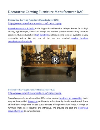Decorative Carving Furniture Manufacturer RAC