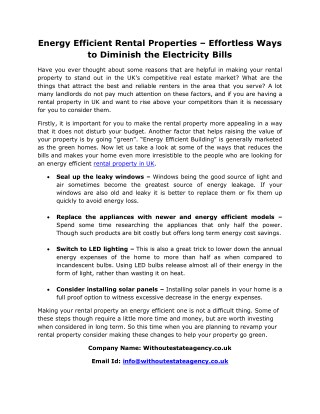 Energy Efficient Rental Properties â€“ Effortless Ways to Diminish the Electricity Bills