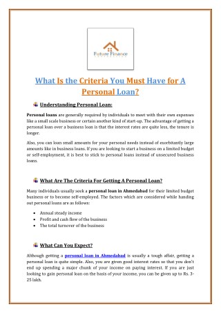 Know About Criteria before Applying for a Personal Loan