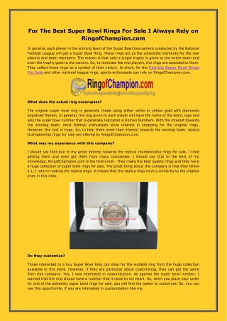 New England Patriots Champions Ring
