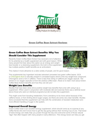 Green Coffee Extract Reviews
