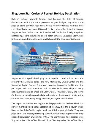 Singapore Star Cruise: A Perfect Holiday Destination