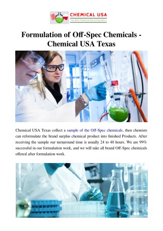 Formulation of Off-Spec Chemicals - Chemical USA Texas