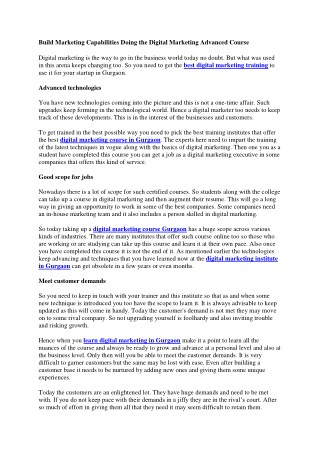 Build Marketing Capabilities Doing the Digital Marketing Advanced Course