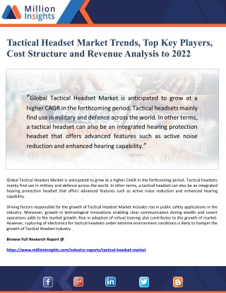 Tactical Headset Market Trends, Top Key Players, Cost Structure and Revenue Analysis to 2022