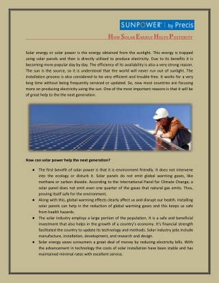 How Solar Energy Helps Posterity - SunPower by Precis